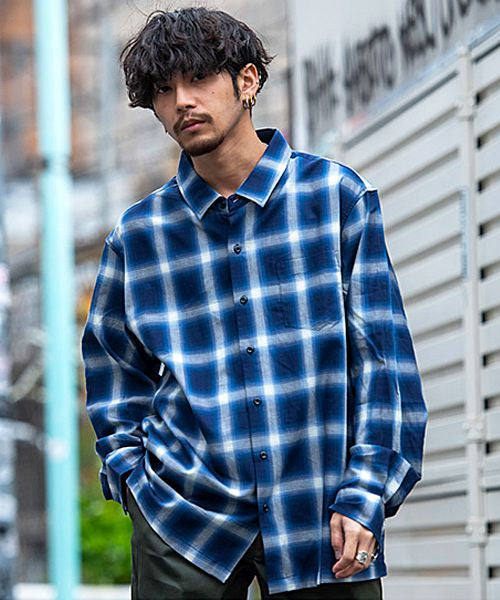 Cavalier CavariA CavariA Loose Silhouette Ombre Check Shirt Big Silhouette