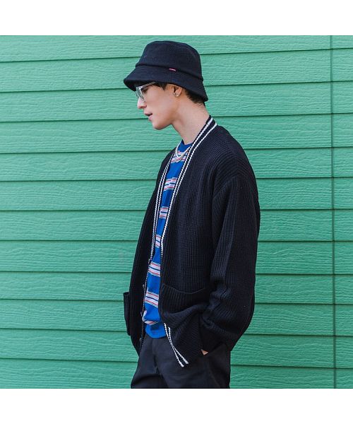 キャバリア CavariA CavariA ライン入りビッグシルエット長袖ボタンカーディガン メンズ ブランド ライン ボタン ストレッチ 長袖 伸縮性 トップス オーバーサイズ 羽織 韓