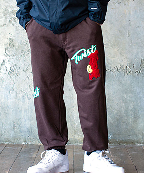 キャバリア CavariA CavariA サガラ刺繍入りロゴパンツ スウェットパンツ,BRN(ブラウン)