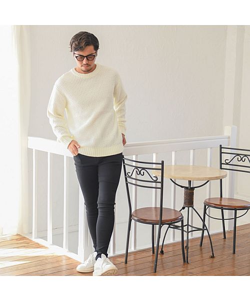 キャバリア CavariA CavariA ヘヴィーウェイトクルーネック長袖ビッグワッフルニット メンズ ワッフルニット  秋 冬 秋服 冬服 ワッフル編み アクリル クルーネック セータ