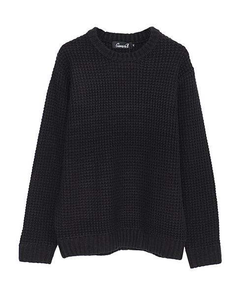 キャバリア CavariA CavariA ヘヴィーウェイトクルーネック長袖ビッグワッフルニット メンズ ワッフルニット  秋 冬 秋服 冬服 ワッフル編み アクリル クルーネック セータ