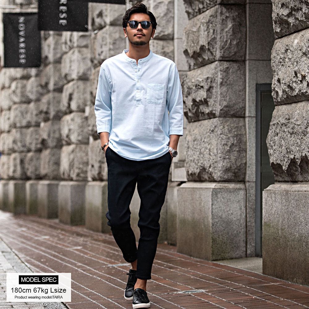 キャバリア CavariA CavariA パナマバンドカラーカプリ7分袖シャツ （BLU(ブルー)） BLU(ブルー)