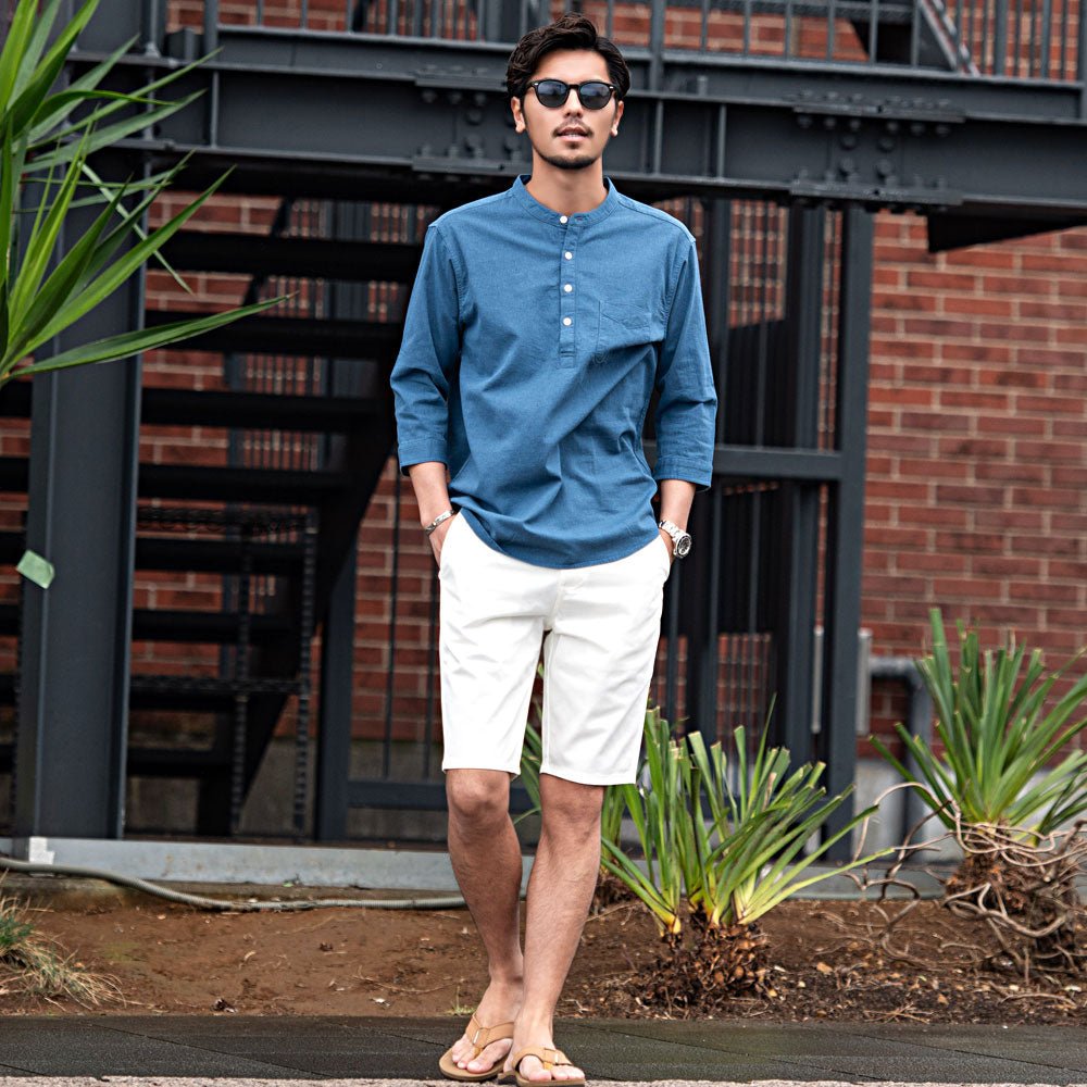キャバリア CavariA CavariA パナマバンドカラーカプリ7分袖シャツ （BLU(ブルー)） BLU(ブルー)