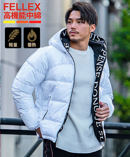 キャバリア CavariA CavariA ロゴラインテープFELLEX加工ジップアップフード付きダウンジャケット メンズ ブルゾン 中綿ダウン 中綿ブルゾン 中綿ジャケット ロゴ ナイロ,WHT(ホワイト)