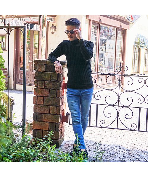 キャバリア CavariA CavariA リブ編みタートルネック長袖コットンニットソー