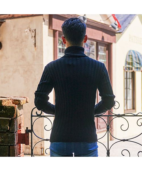 キャバリア CavariA CavariA リブ編みタートルネック長袖コットンニットソー