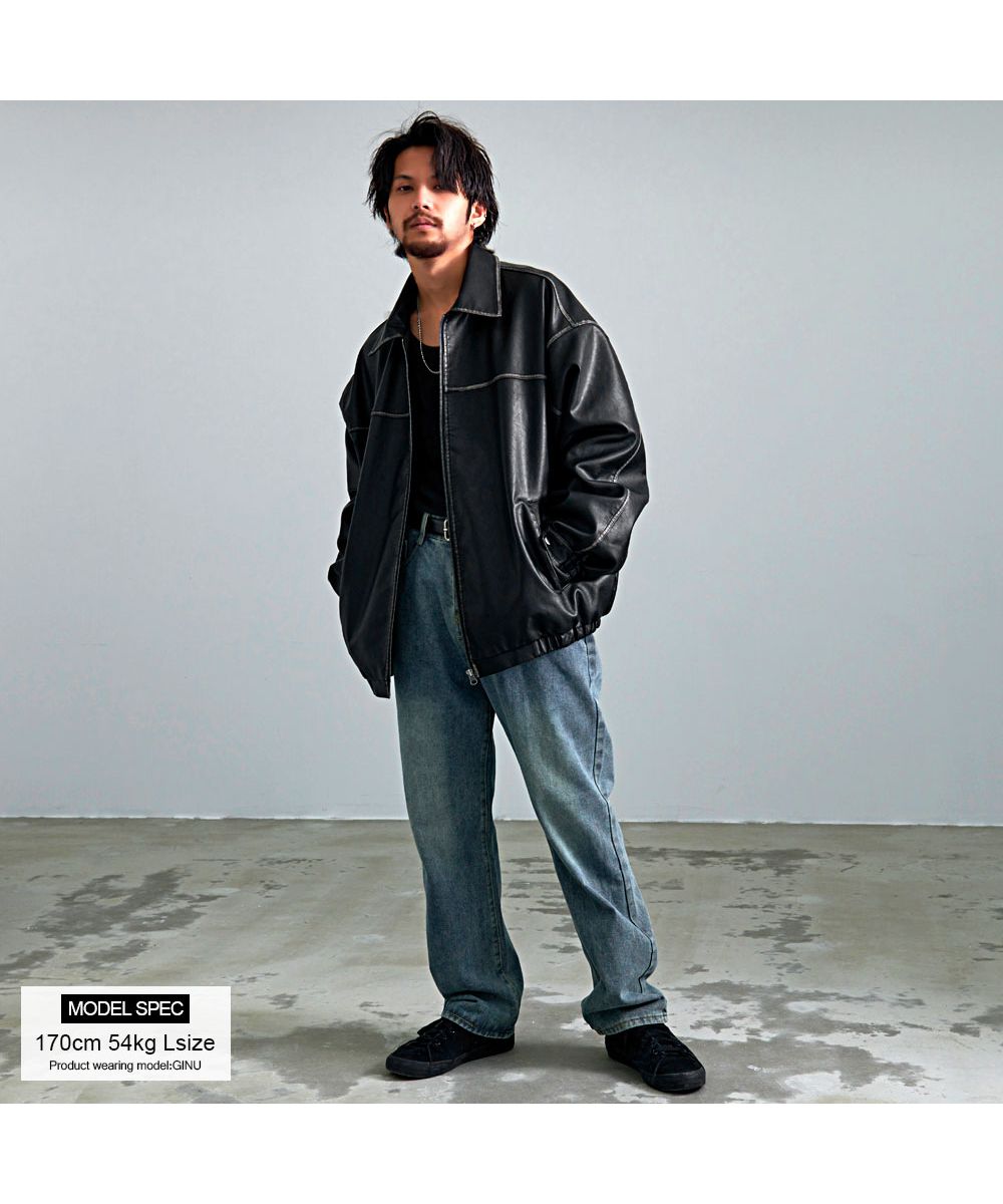 キャバリア CavariA CavariA ヴィンテージ加工PU長袖ブルゾン