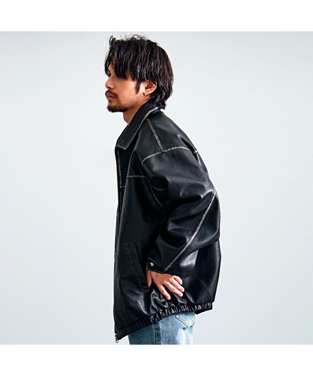 キャバリア CavariA CavariA ヴィンテージ加工PU長袖ブルゾン