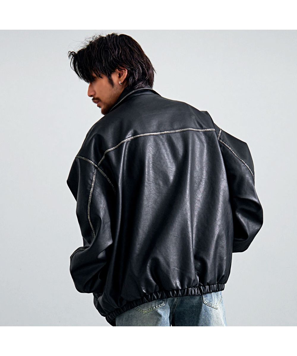 キャバリア CavariA CavariA ヴィンテージ加工PU長袖ブルゾン