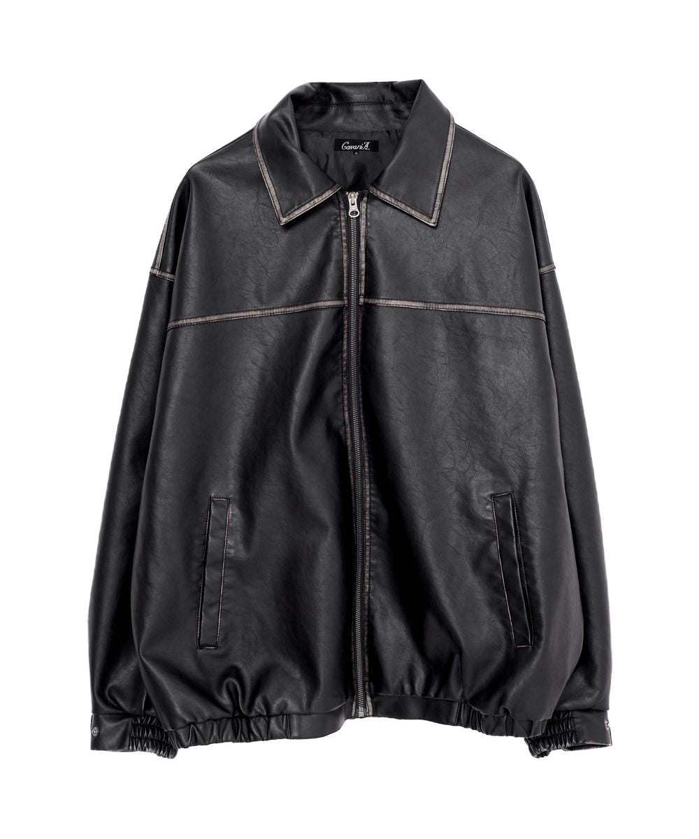 キャバリア CavariA CavariA ヴィンテージ加工PU長袖ブルゾン
