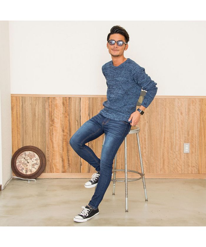 キャバリア CavariA CavariA ラーベン編みクルーネック長袖コットンニットソー