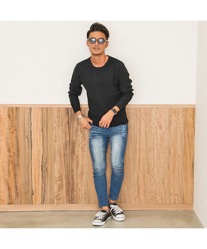 キャバリア CavariA CavariA ラーベン編みクルーネック長袖コットンニットソー