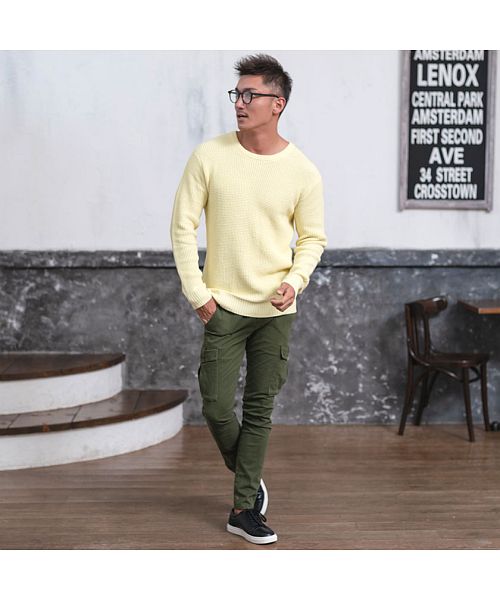 キャバリア CavariA CavariA ラーベン編みクルーネック長袖コットンニットソー