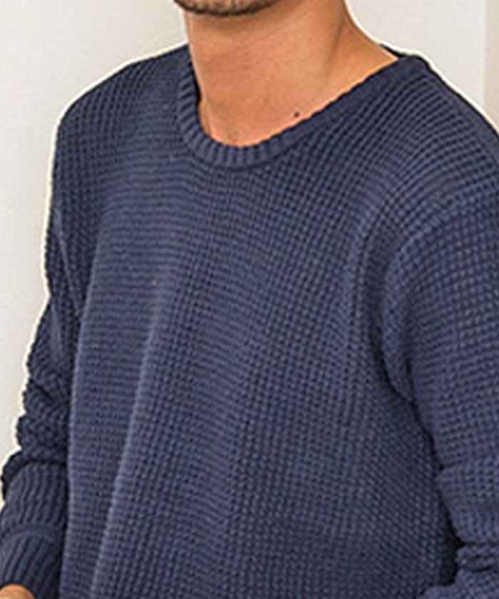 キャバリア CavariA CavariA ラーベン編みクルーネック長袖コットンニットソー,NAVY(ネイビー)