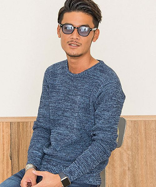 キャバリア CavariA CavariA ラーベン編みクルーネック長袖コットンニットソー,IND(インディゴ)