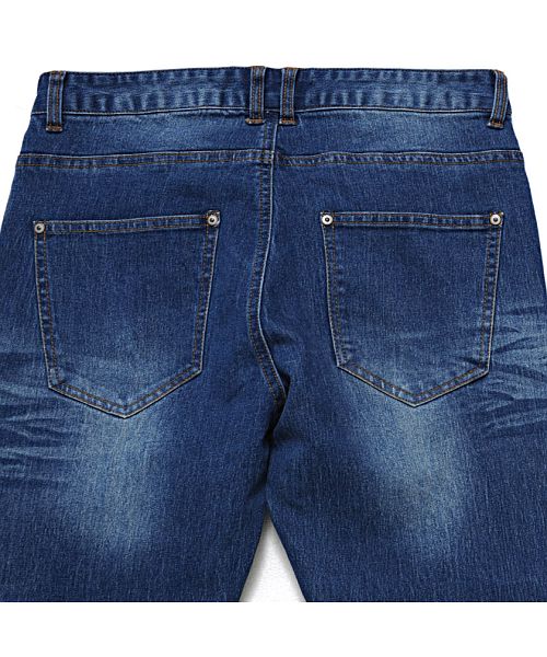 キャバリア CavariA CavariA 膝蓋摺褶修身牛仔褲 男士 品牌 牛仔褲 成人 休閒 修身褲 彈性褲 膝蓋摺褶褲 7分長 彈性