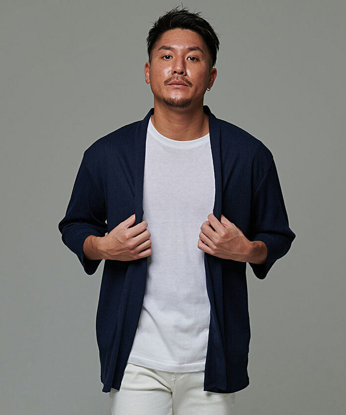 キャバリア CavariA CavariA ストライプニットソーノーカラー7分カーディガン 羽織 （70(NAVY/ネイビー)） 70(NAVY/ネイビー)