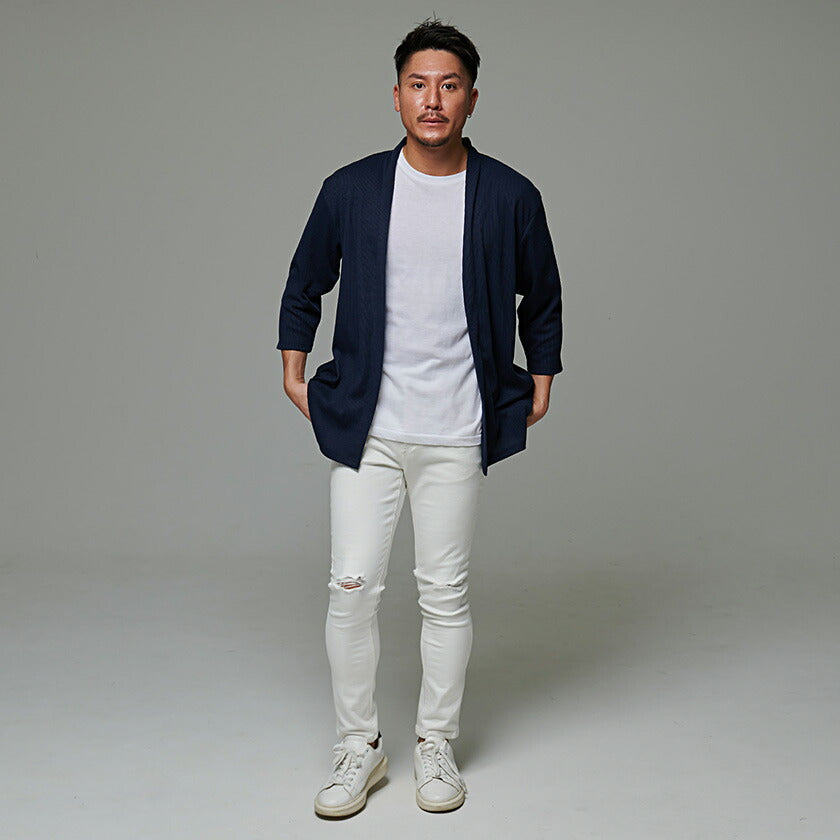 キャバリア CavariA CavariA ストライプニットソーノーカラー7分カーディガン 羽織 （70(NAVY/ネイビー)） 70(NAVY/ネイビー)