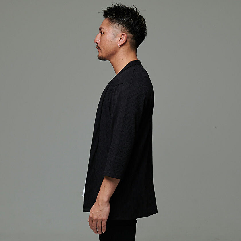 キャバリア CavariA CavariA ストライプニットソーノーカラー7分カーディガン 羽織 （70(NAVY/ネイビー)） 70(NAVY/ネイビー)