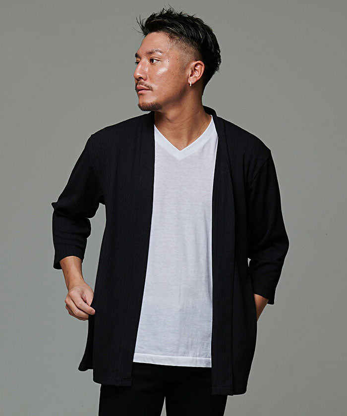 キャバリア CavariA CavariA ストライプニットソーノーカラー7分カーディガン 羽織 （90(BLK/ブラック)） 90(BLK/ブラック)