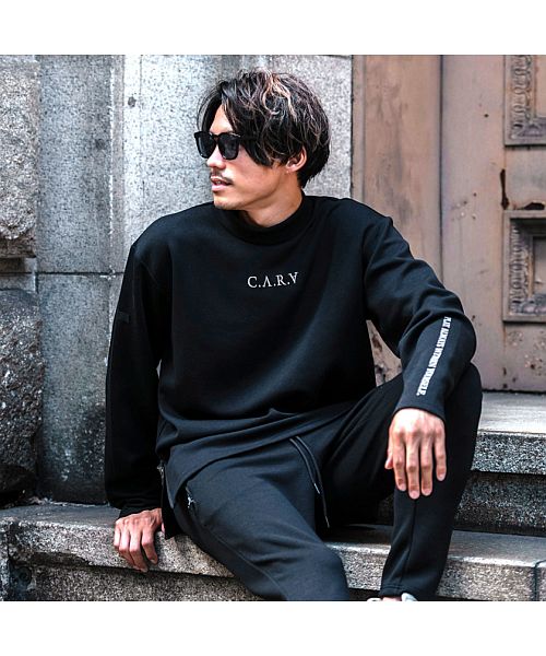 キャバリア CavariA C.V.R.A 別注ロゴ刺繍入りモックネックトレーナー×止水ジップパンツセットアップ 上下セット （GRY(グレー)） GRY(グレー)