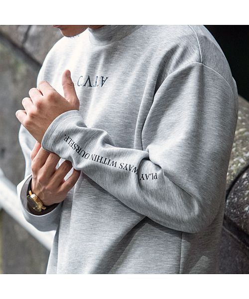 キャバリア CavariA C.V.R.A 別注ロゴ刺繍入りモックネックトレーナー×止水ジップパンツセットアップ 上下セット （GRY(グレー)） GRY(グレー)