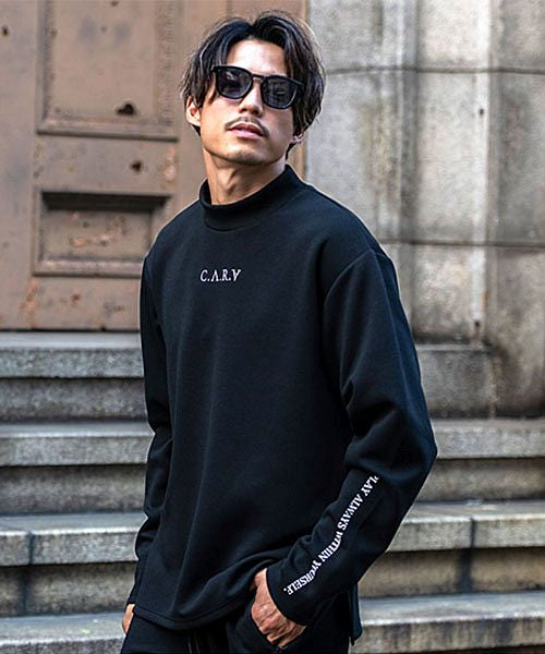 キャバリア CavariA C.V.R.A 別注ロゴ刺繍入りモックネックトレーナー×止水ジップパンツセットアップ 上下セット （BLK(ブラック)） BLK(ブラック)