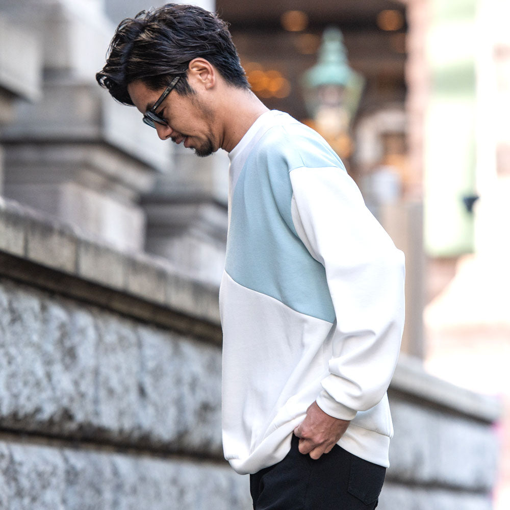 キャバリア CavariA CavariA クルーネック 切り替え長袖トレーナー