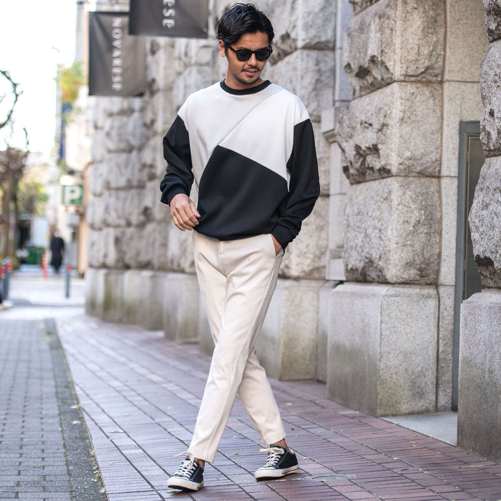 キャバリア CavariA CavariA クルーネック 切り替え長袖トレーナー