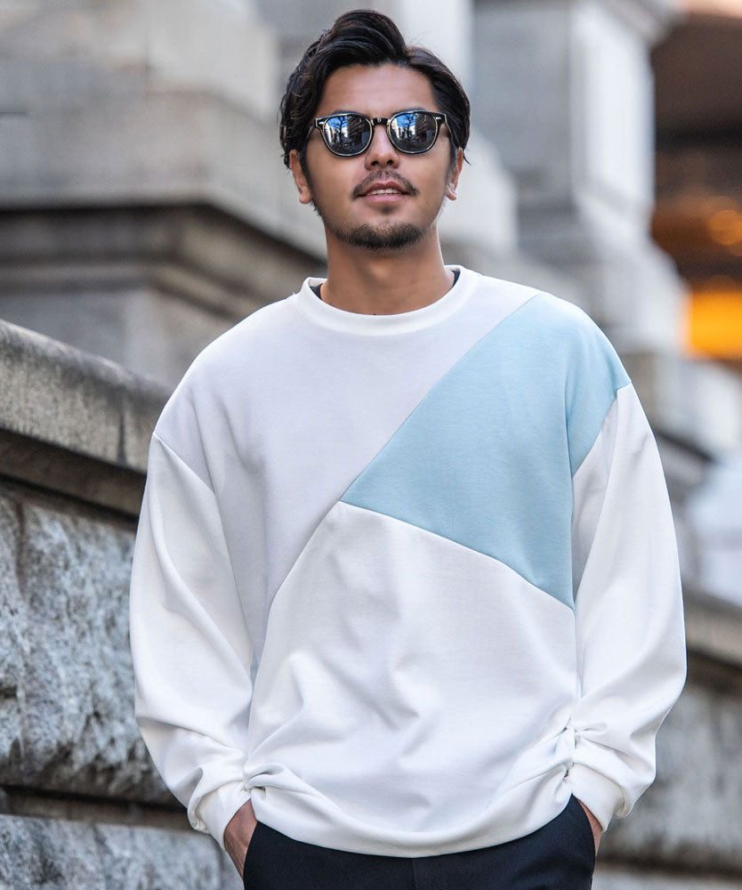 キャバリア CavariA CavariA クルーネック 切り替え長袖トレーナー