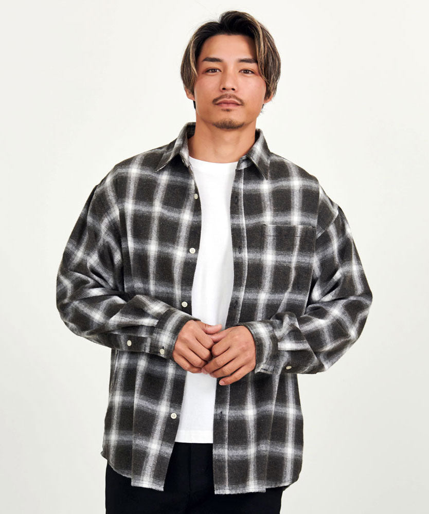 CavariA CavariA Snow Wash Check Long Sleeve Shirt
