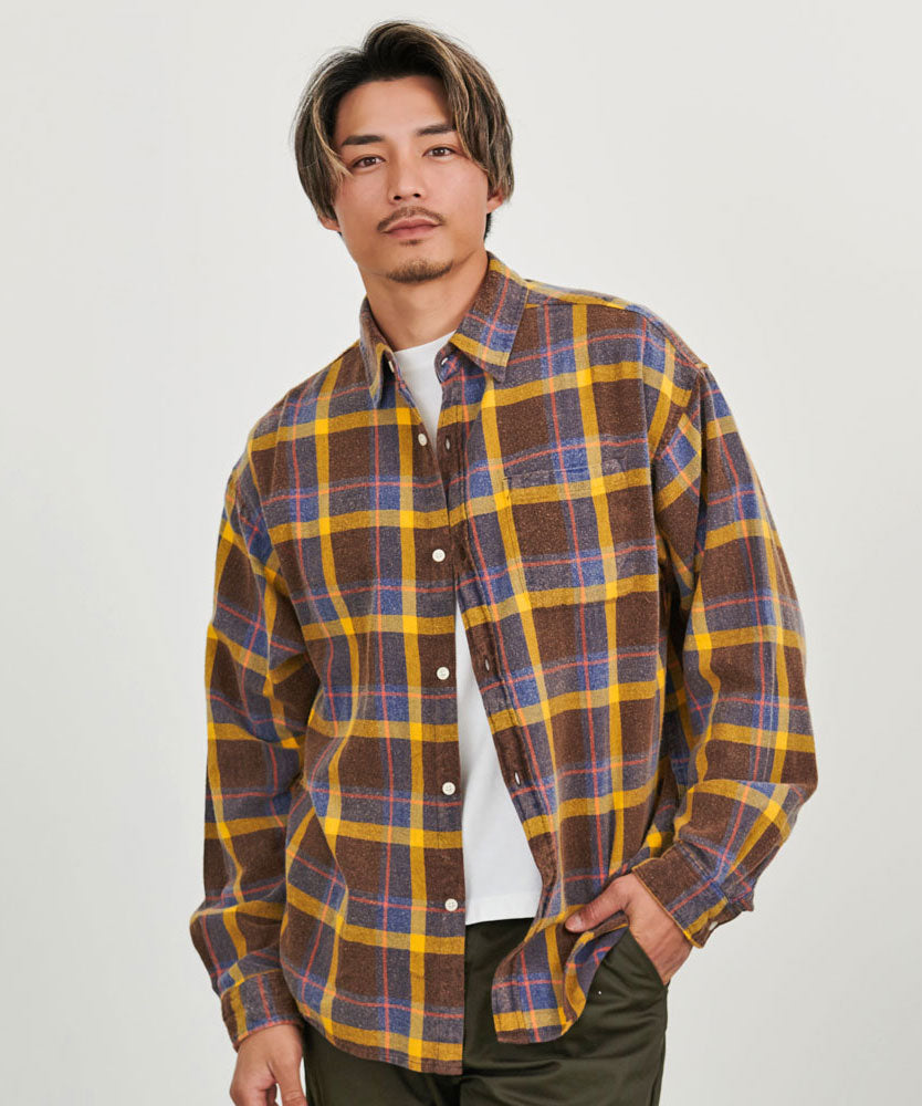 CavariA CavariA Snow Wash Check Long Sleeve Shirt