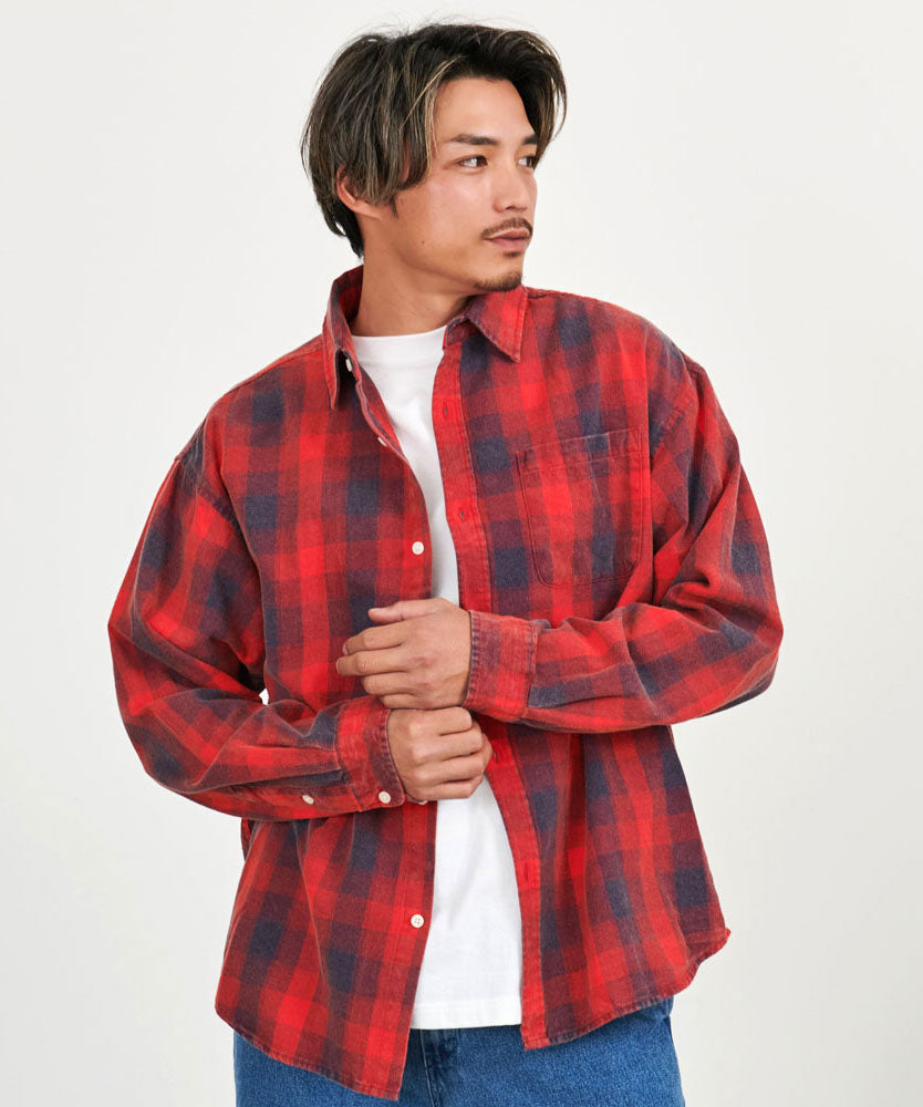 CavariA CavariA Snow Wash Check Long Sleeve Shirt