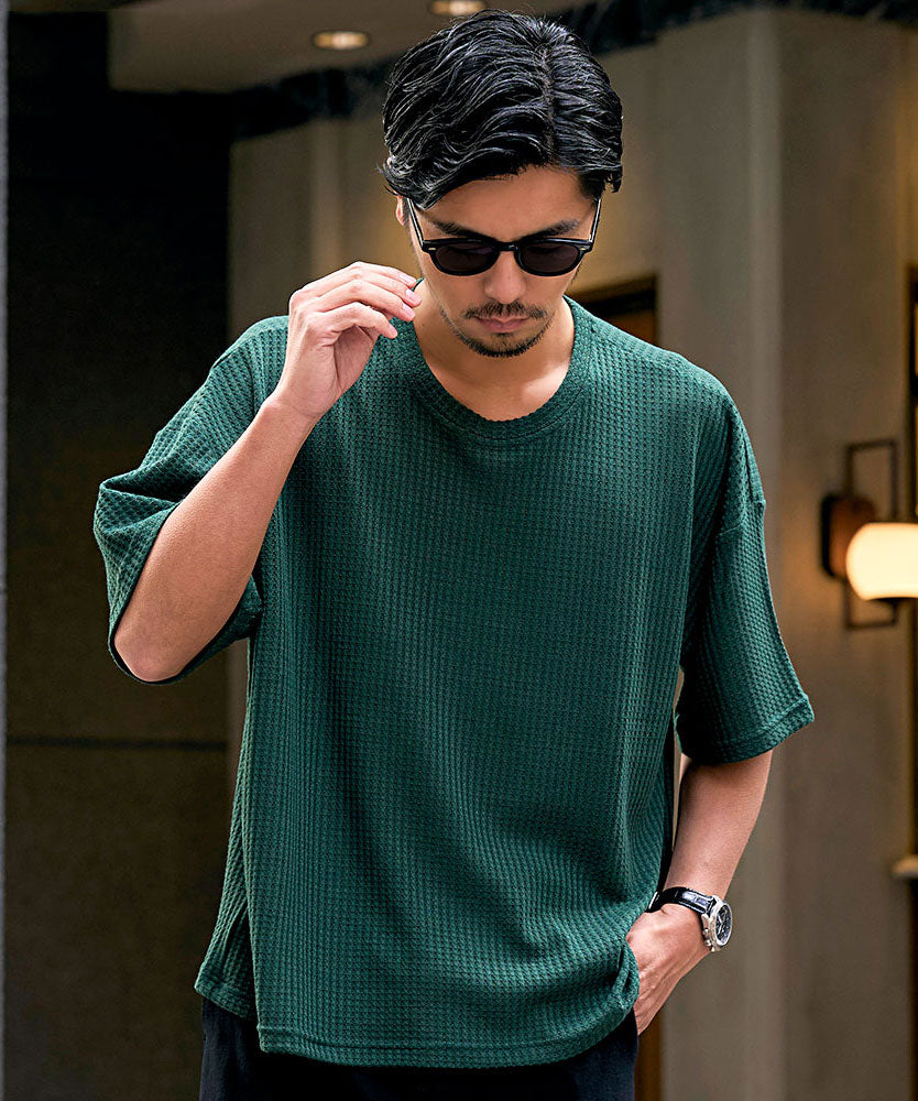 キャバリア CavariA CavariA ワッフル調半袖クルーネックTシャツ （GRN(グリーン)） GRN(グリーン)