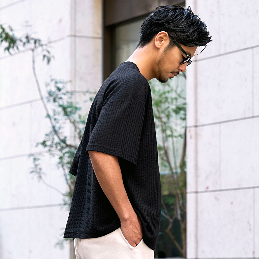 キャバリア CavariA CavariA ワッフル調半袖クルーネックTシャツ （GRN(グリーン)） GRN(グリーン)