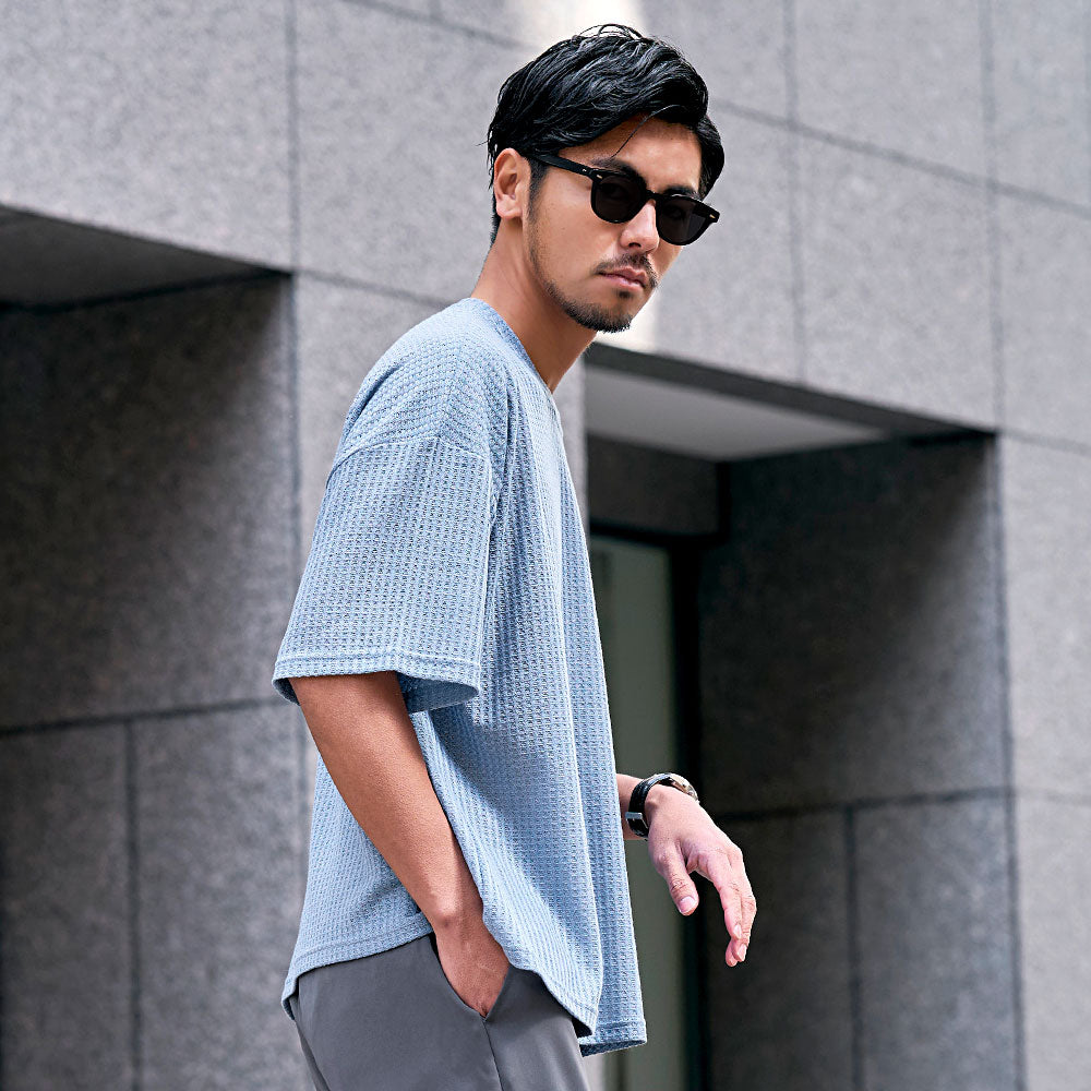 キャバリア CavariA CavariA ワッフル調半袖クルーネックTシャツ （GRN(グリーン)） GRN(グリーン)