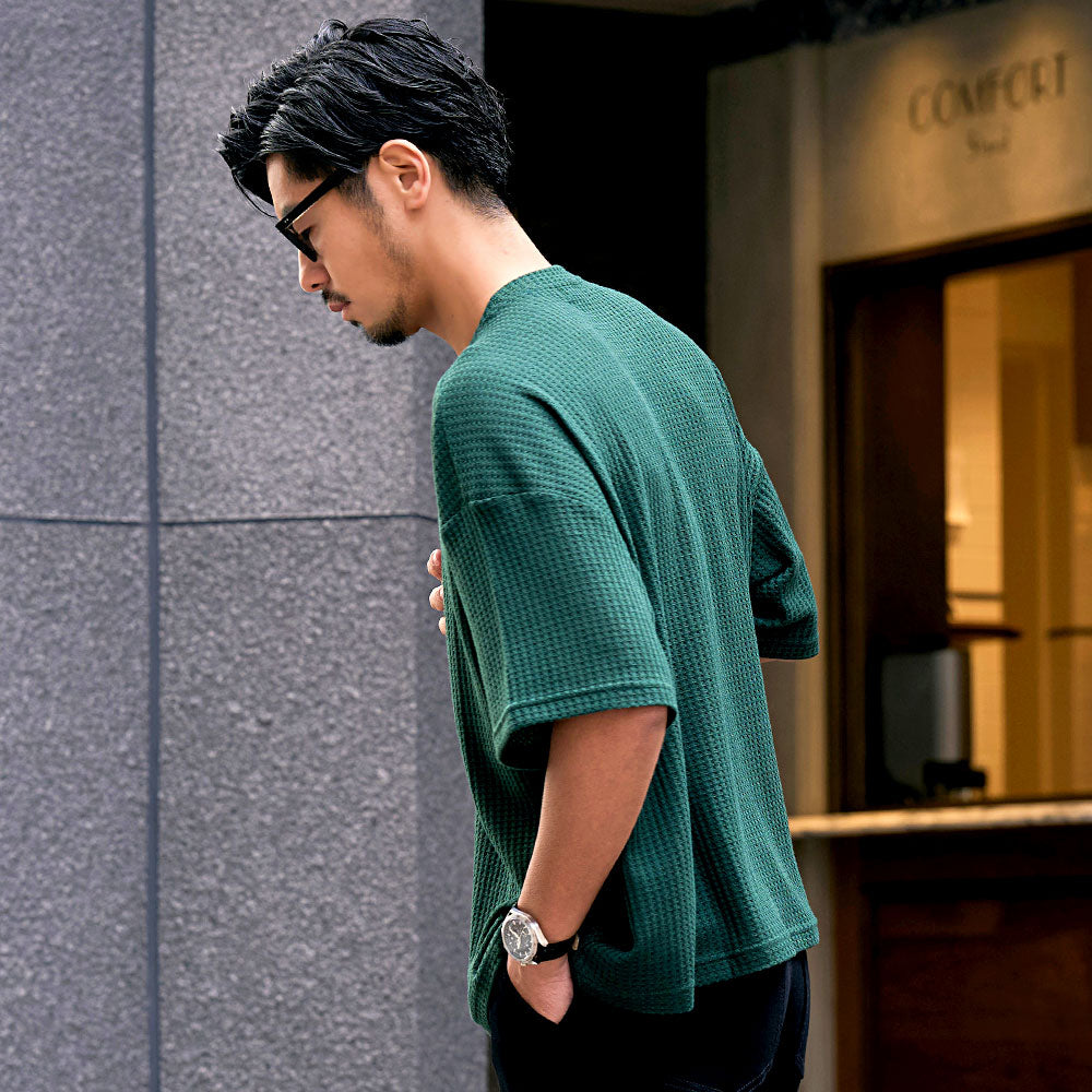 キャバリア CavariA CavariA ワッフル調半袖クルーネックTシャツ （GRN(グリーン)） GRN(グリーン)