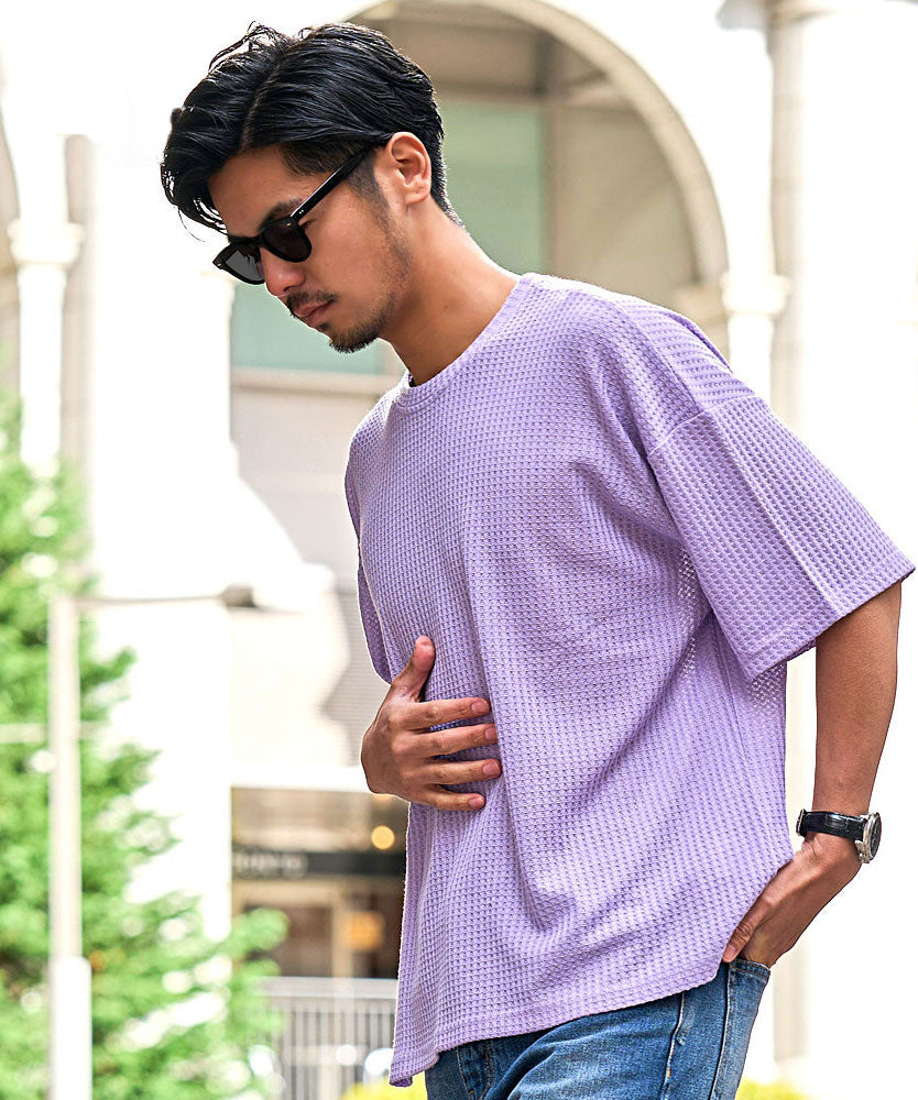 キャバリア CavariA CavariA ワッフル調半袖クルーネックTシャツ （LAV(ラベンダー)） LAV(ラベンダー)