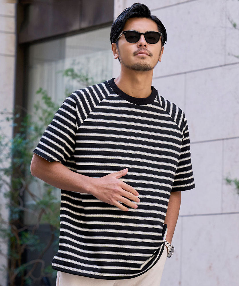 キャバリア CavariA CavariA クルーネック ボーダースピンドル半袖Tシャツ （BLK(ブラック)） BLK(ブラック)