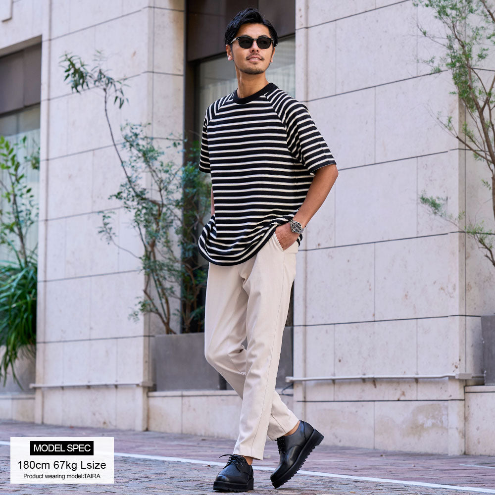 キャバリア CavariA CavariA クルーネック ボーダースピンドル半袖Tシャツ （BLK(ブラック)） BLK(ブラック)