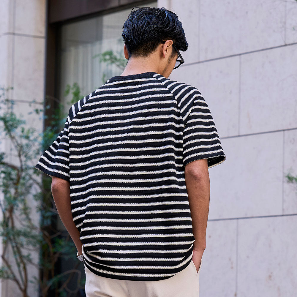 キャバリア CavariA CavariA クルーネック ボーダースピンドル半袖Tシャツ （BLK(ブラック)） BLK(ブラック)
