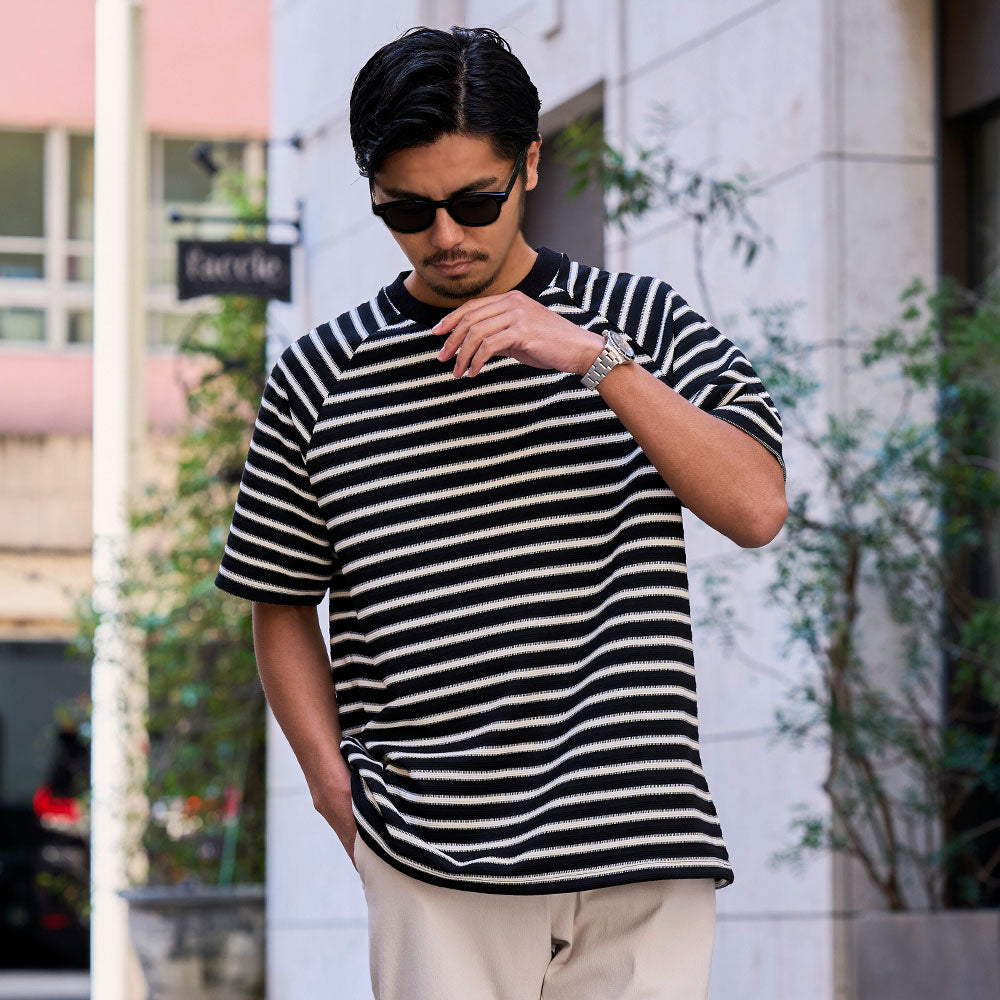 キャバリア CavariA CavariA クルーネック ボーダースピンドル半袖Tシャツ （BLK(ブラック)） BLK(ブラック)
