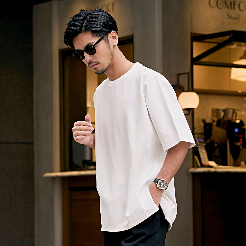 キャバリア CavariA CavariA クルーネック パネルサイドスリット半袖Tシャツ （GREIGE(グレージュ)） GREIGE(グレージュ)