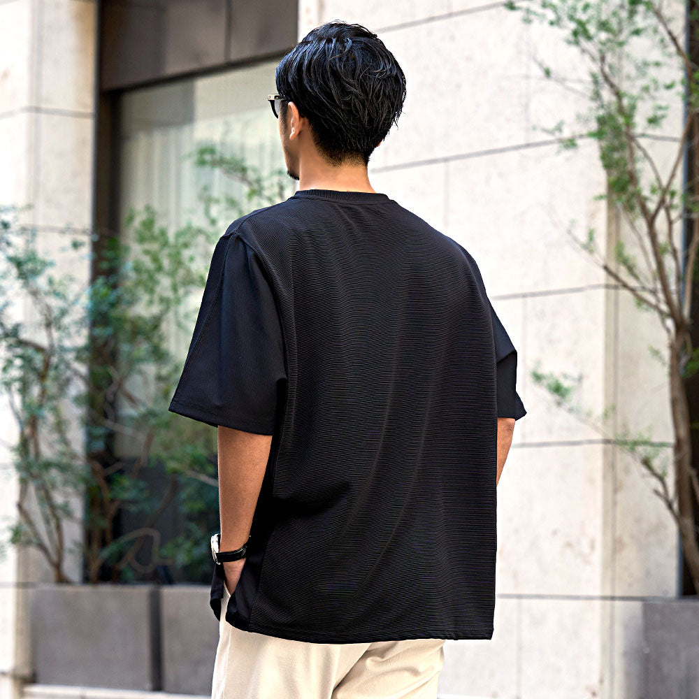 キャバリア CavariA CavariA クルーネック パネルサイドスリット半袖Tシャツ （GREIGE(グレージュ)） GREIGE(グレージュ)