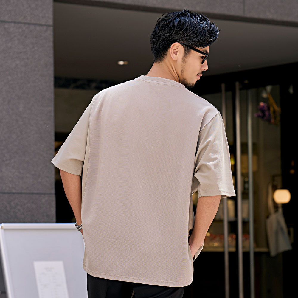 キャバリア CavariA CavariA クルーネック パネルサイドスリット半袖Tシャツ （GREIGE(グレージュ)） GREIGE(グレージュ)