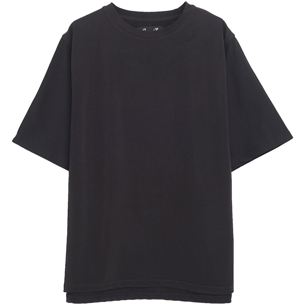 キャバリア CavariA CavariA クルーネック パネルサイドスリット半袖Tシャツ （GREIGE(グレージュ)） GREIGE(グレージュ)