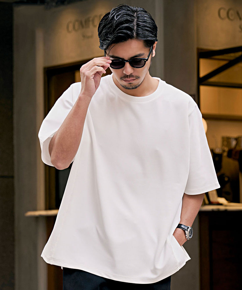 キャバリア CavariA CavariA クルーネック パネルサイドスリット半袖Tシャツ （WHT(ホワイト)） WHT(ホワイト)