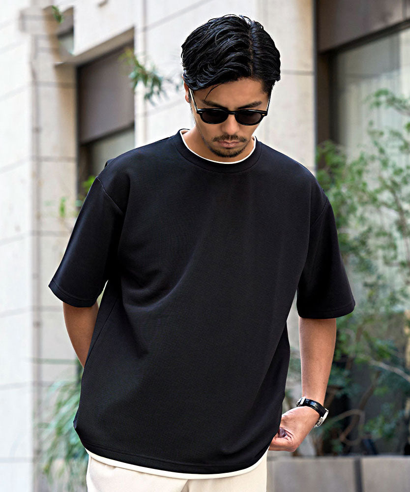 キャバリア CavariA CavariA クルーネック フェイクレイヤード半袖Tシャツ （BLK(ブラック)） BLK(ブラック)