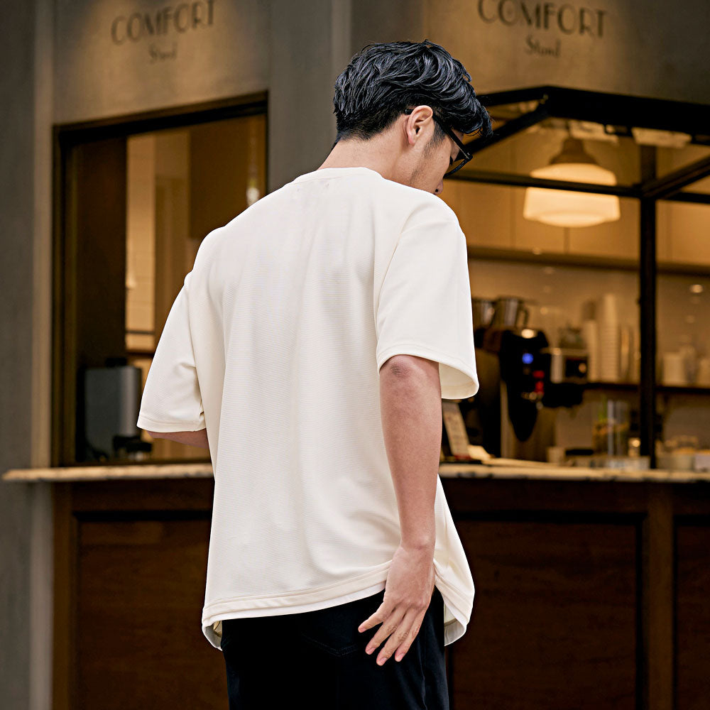 キャバリア CavariA CavariA クルーネック フェイクレイヤード半袖Tシャツ （BLK(ブラック)） BLK(ブラック)