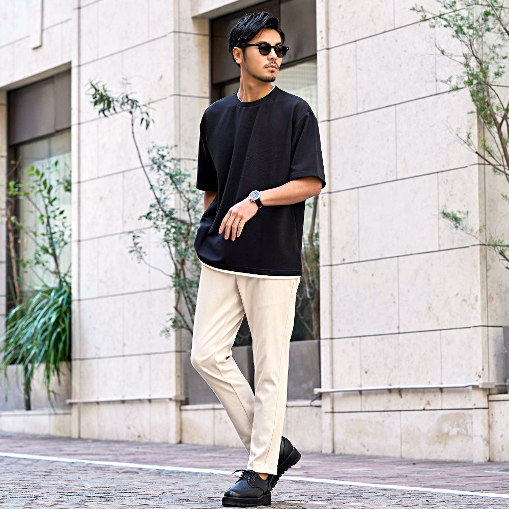 キャバリア CavariA CavariA クルーネック フェイクレイヤード半袖Tシャツ （BLK(ブラック)） BLK(ブラック)